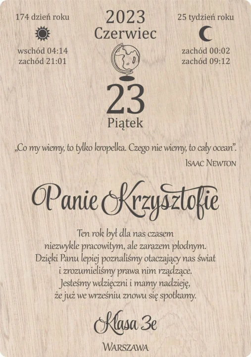 kartka z kalendarza nauczyciel zakończenie roku szkolnego