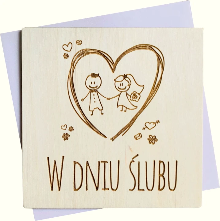 kartka drewniana z życzeniami na ślub
