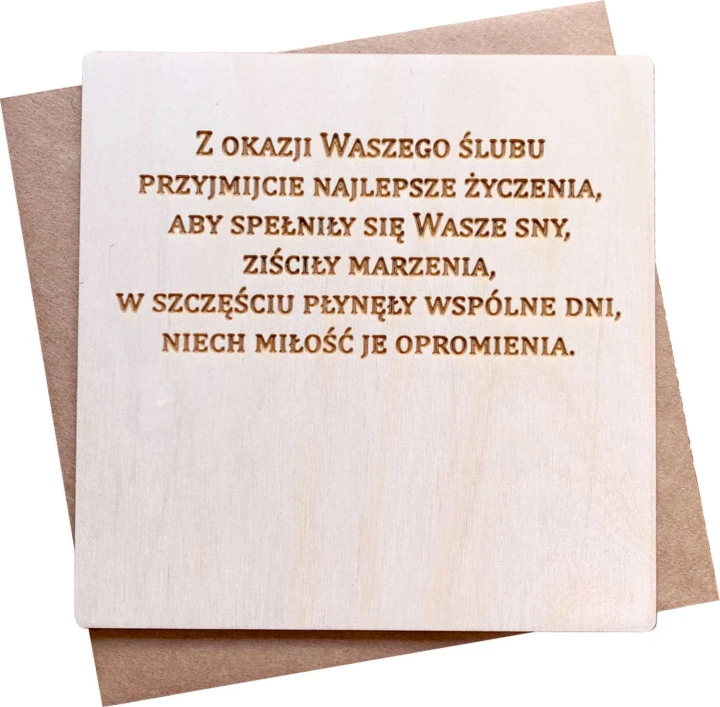 weselna kartka z życzeniami kartka drewniana grawerowana