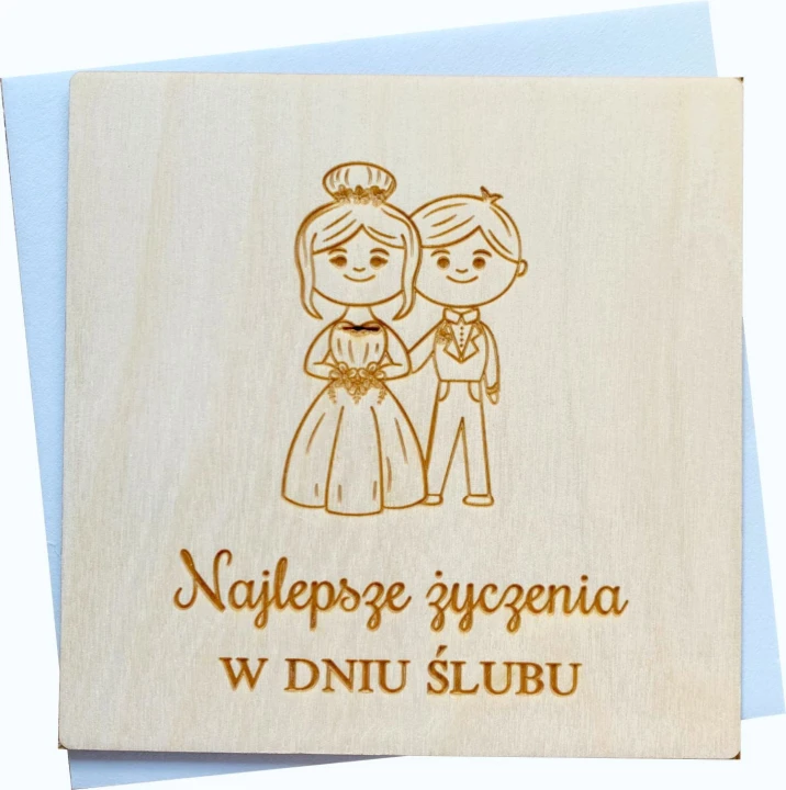 drewniana kartka z życzeniami na ślub