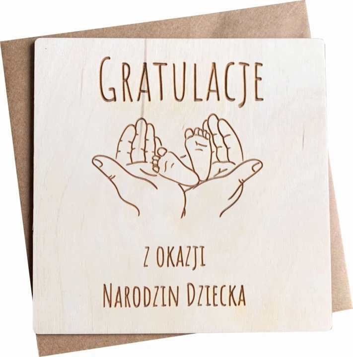 drewniana kartka z okazji narodzin dziecka