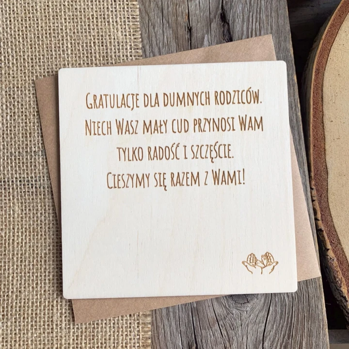 kartka z okazji narodzin dziecka z życzeniami z kopertą w komplecie
