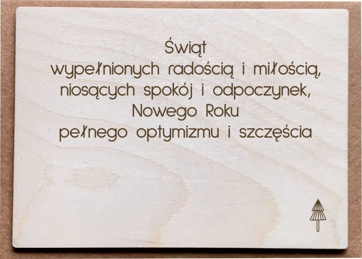 życzenia świąteczne na drewnie grawer