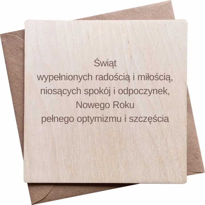 życzenia świąteczna na drewnie, kartka z kopertą