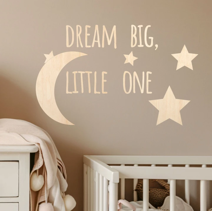 drewniany napis dream big little one amatic  księżyc z gwiazdką 3 gwiazdki wizualizacja