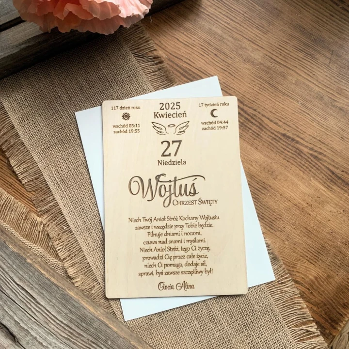kartka z życzeniami personalizowanymi na chrzest święty
