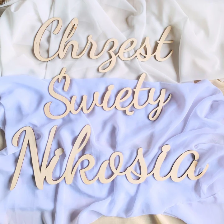 napis drewniany na ścianę Chrzest Święty Nikosia, drewniana dekoracja na Chrzest Święty