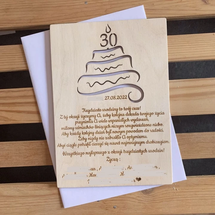 drewniana kartka urodziny personalizowana