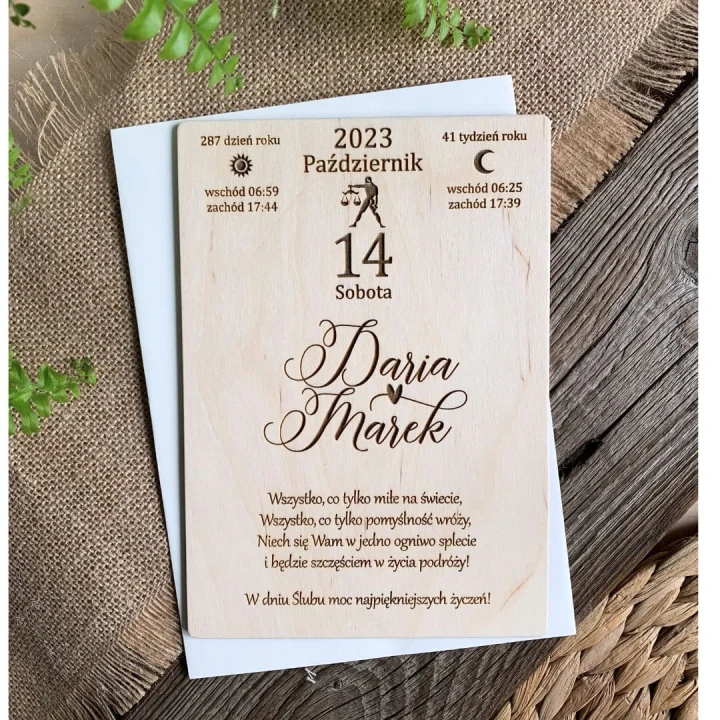 kartka na ślub personalizowana kartka z kalendarza