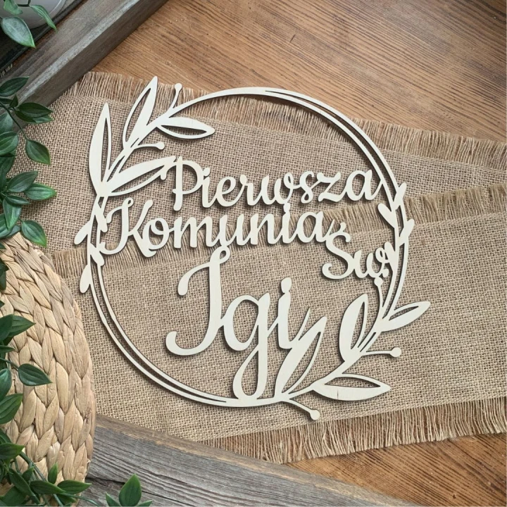 drewniana obręcz pierwsza komunia św Igi