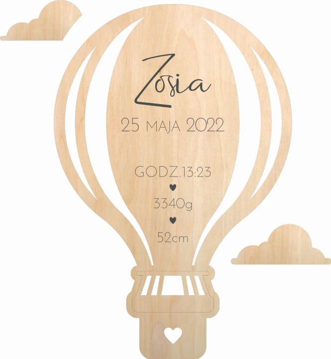 drewniana metryczka dla dziecka balon
