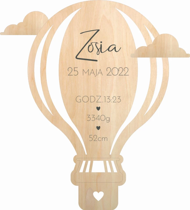 drewniana metryczka dla dziecka balon