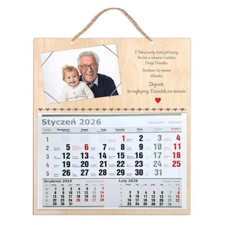 personalizowany kalendarz ścienny 2026 dla dziadka z miejscem na zdjęcie 10x15