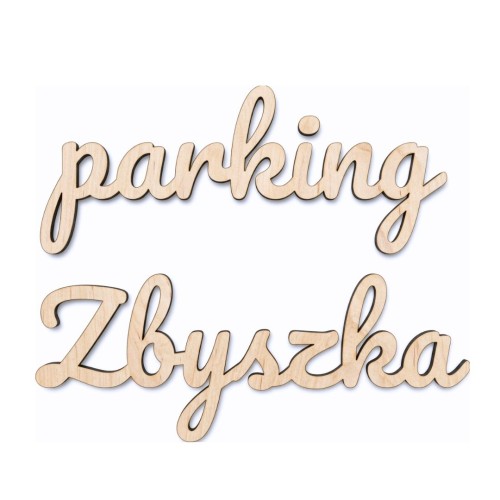 Personalizowany napis ze sklejki Parking Zbyszka ułożony w dwóch rzędach