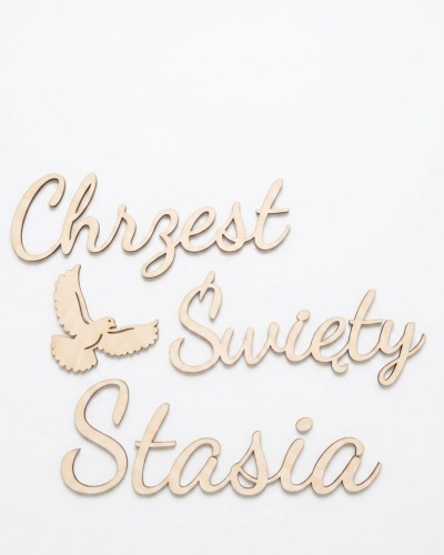 drewniany napis na ścianę Chrzest Święty Stasia