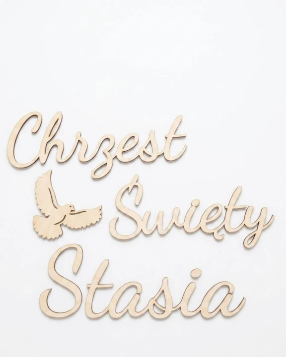drewniany napis na ścianę Chrzest Święty Stasia