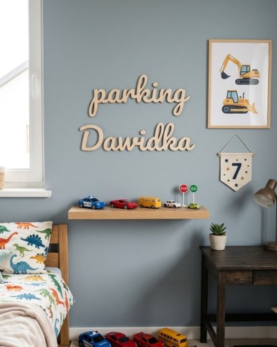 drewniany napis parking Dawidka
