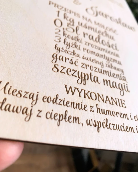 przepis na miłość drewniana kartka z kalendarza na ślub