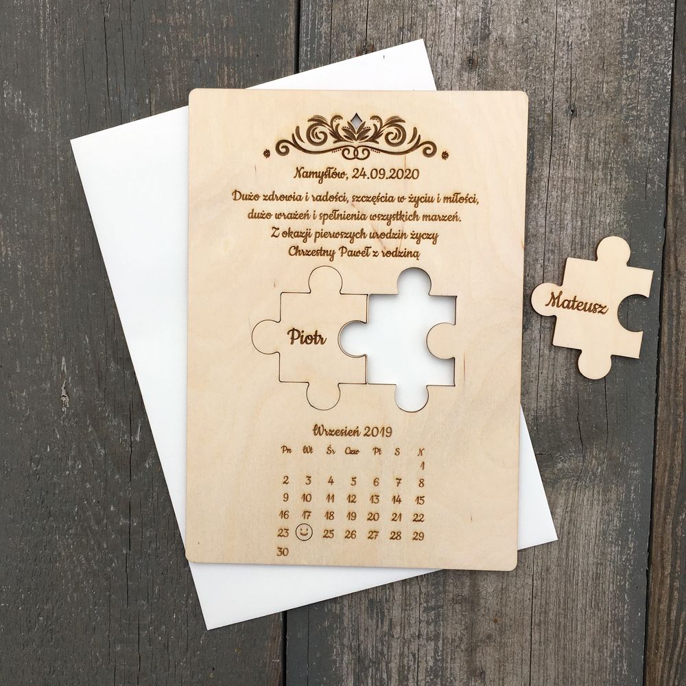 drewniana kartka urodziny puzzle