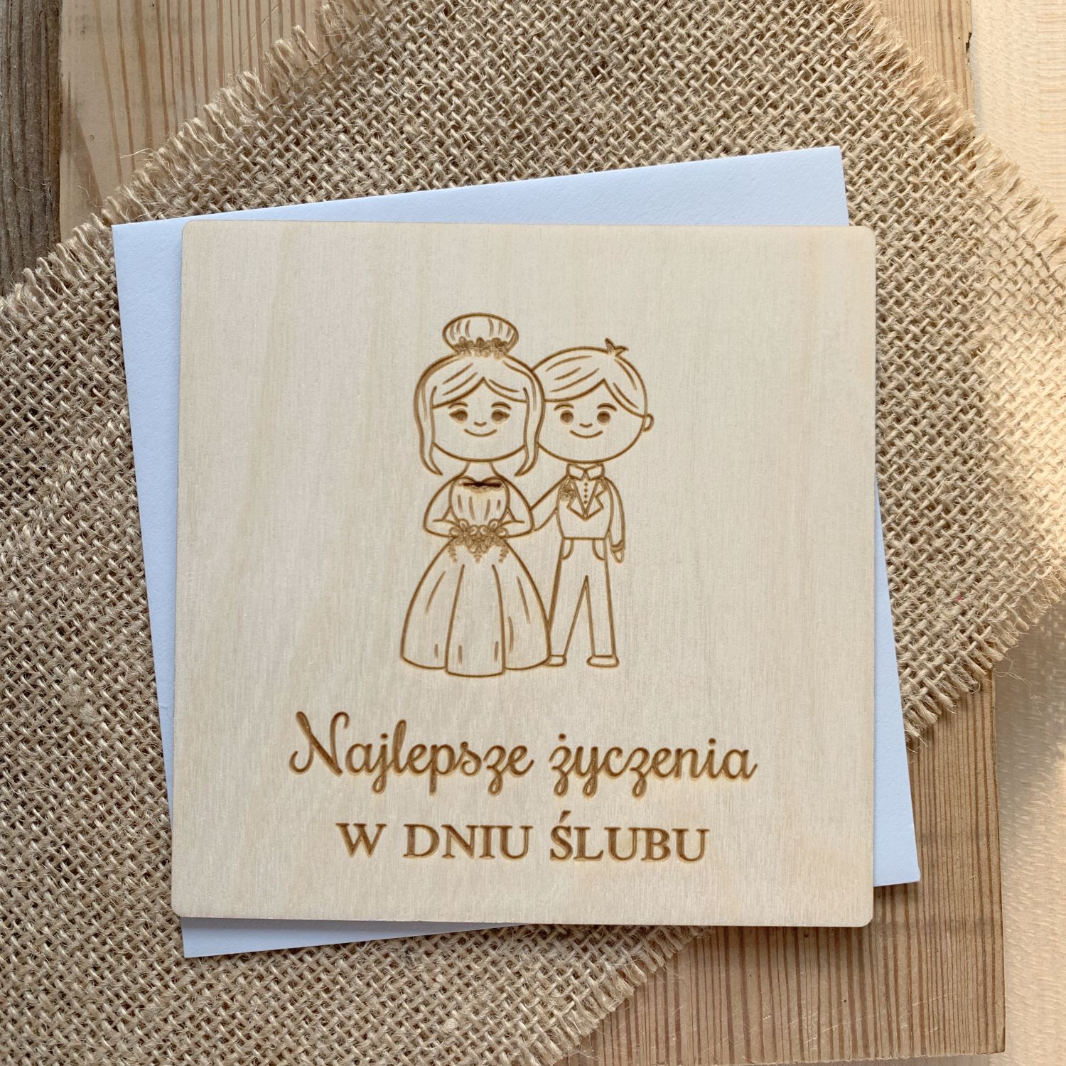 drewniana kartka na ślub 
