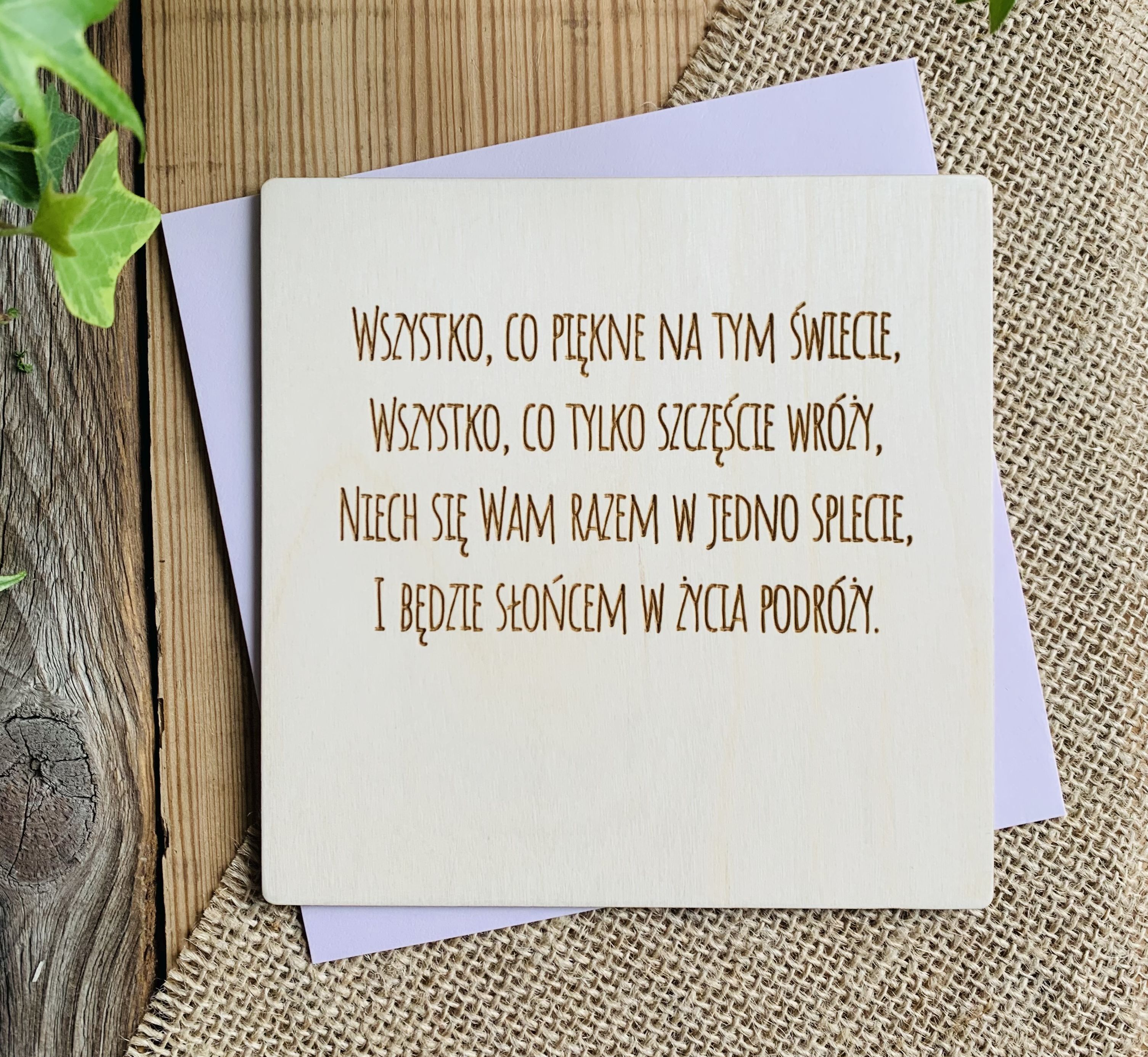 kartka z życzeniami grawerowanymi na ślub