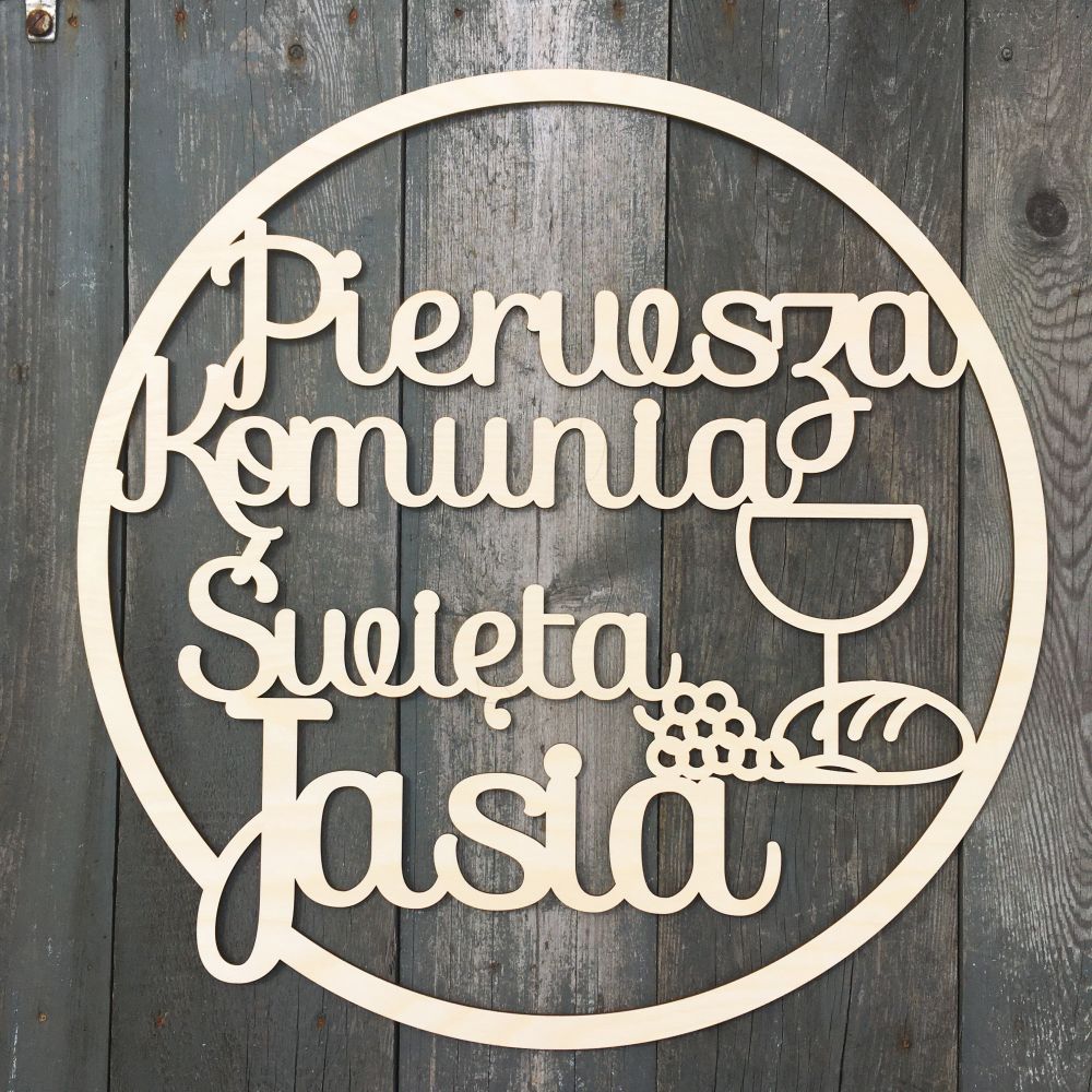 dekoracja na komunię do zawieszenia na ścianę napis w kole