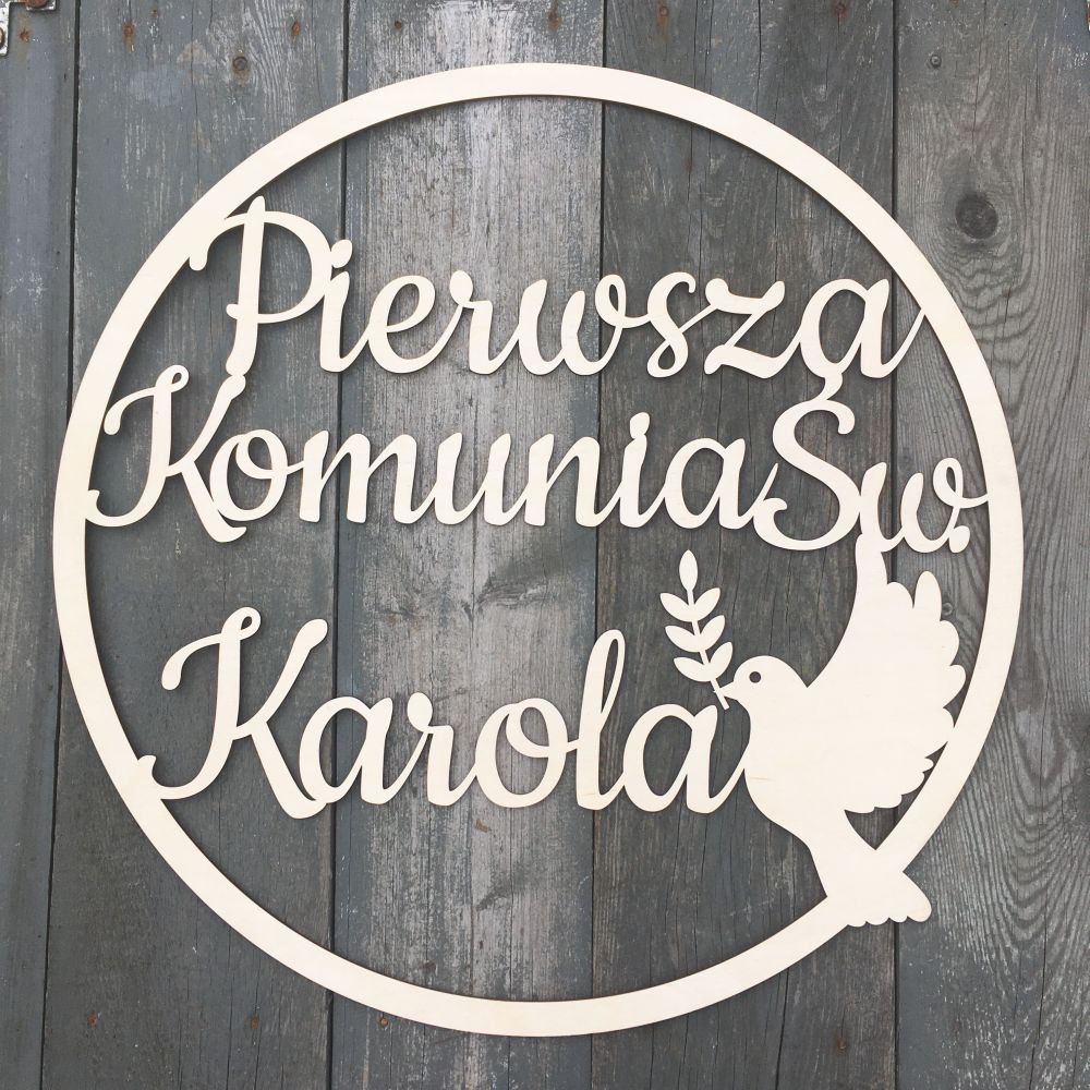 dekoracja na komunię do zawieszenia na ścianę napis w kole
